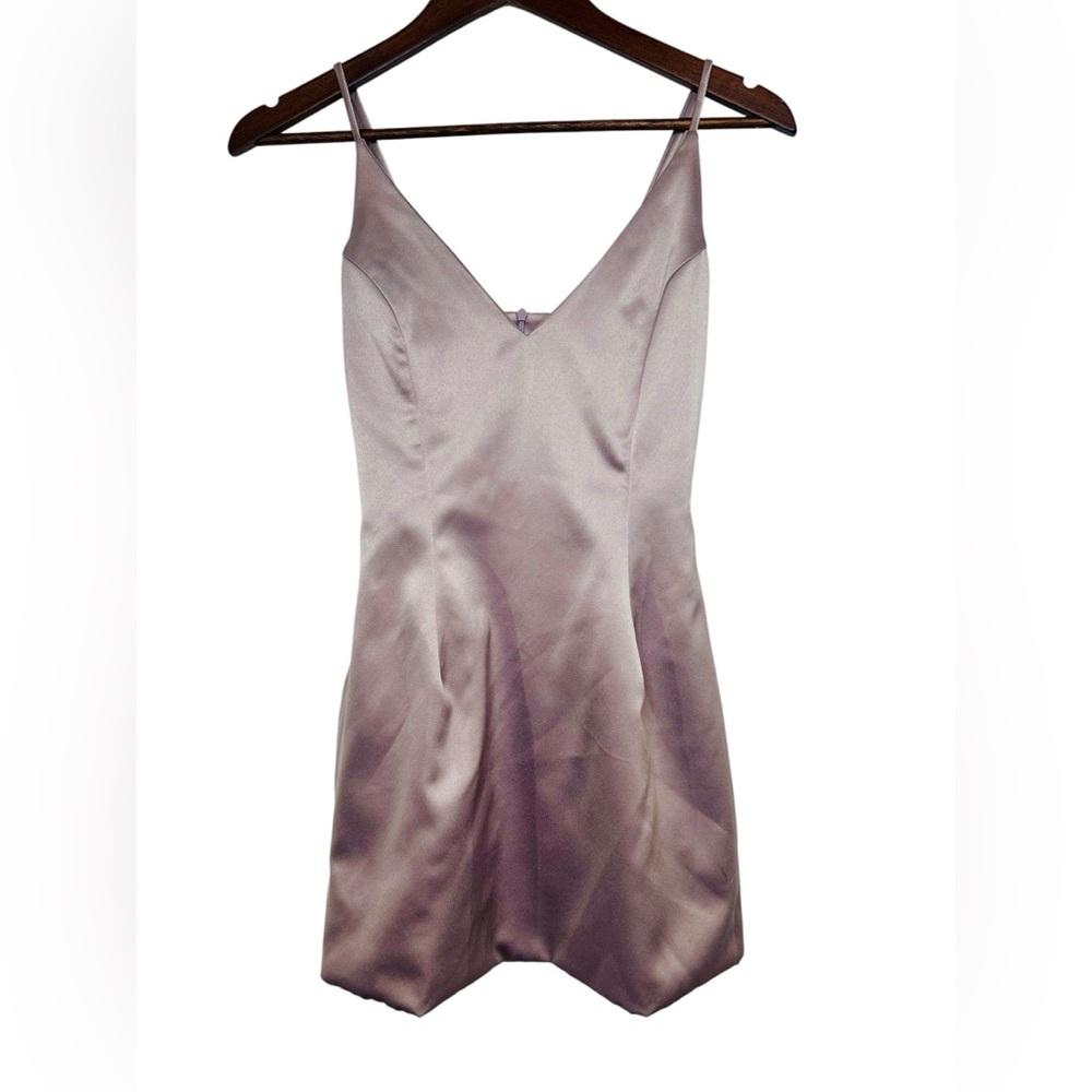 Attached Selena Dress Mauve Pastel Satin Mini Fit & Flare V-Neck Plunge Size Sm